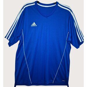 Adidas Mens Climalite Blue Short Sleeve Soccer Jersey V-Neck Size XL